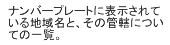 ナンバープレートに表示されている地域名と、その管轄についての一覧。